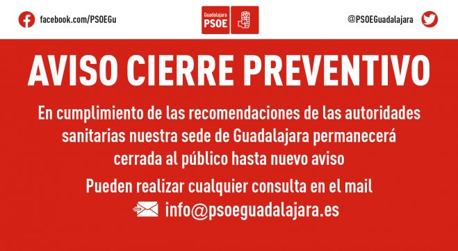 Cierre temporal de la sede del PSOE de Guadalajara